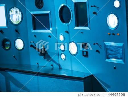 Space rocket lauch Control Center s one of two launch control and monitor panels wih lever arm 44492206