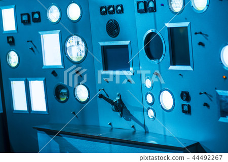 Space rocket lauch Control Center s one of two launch control and monitor panels wih lever arm 44492267