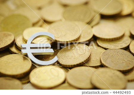 European Union Euro Currency Coins and Euro Mark 44492493