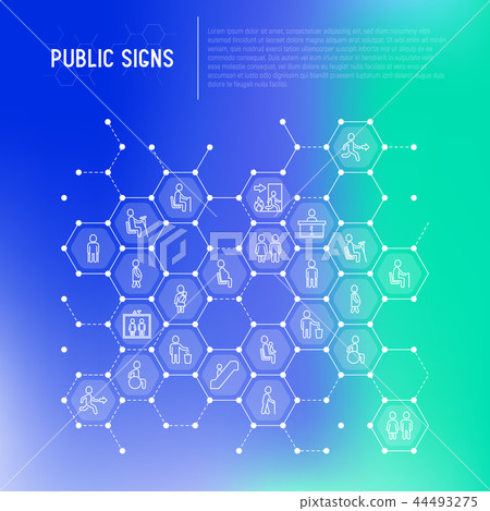 Public signs concept in honeycombs thin line icons - Stock Illustration ...