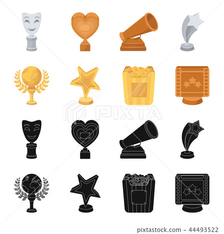 A gold prize in the form of a star, a gold globe and other prizes.Movie awards set collection icons 44493522