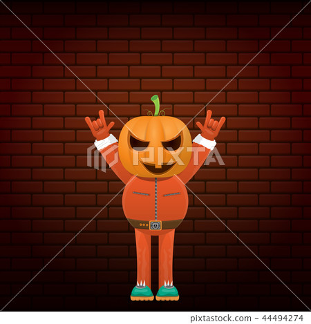 vector Happy halloween creative hipster party background. man in halloween costume with carved vector Happy halloween creative hipster party background. man in halloween costume with carved 44494274