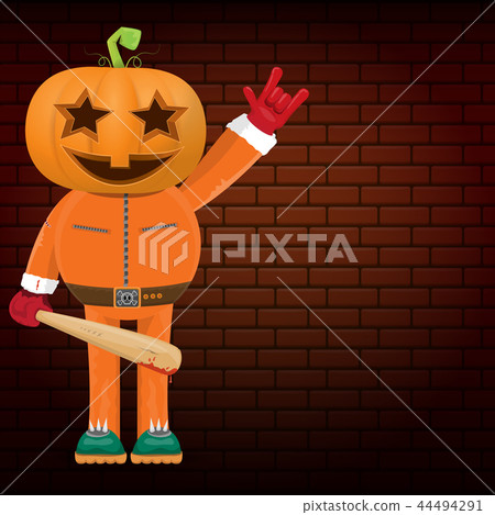 vector Happy halloween creative hipster party background. man in halloween costume with carved 44494291