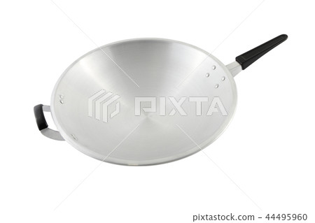 Iron round chrome asian pan on white background. Iron round chrome asian pan on white background. 44495960