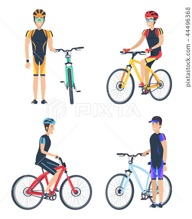 Bicyclist Smiling Poster Set Vector Illustration Bicyclist Smiling Poster Set Vector Illustration 44496368