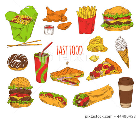 Fast Food Dishes Collection Vector Illustration Fast Food Dishes Collection Vector Illustration 44496458