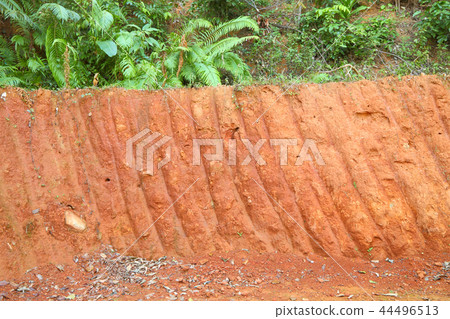 Horizontal red cliff of small level ground. 44496513