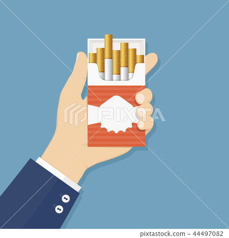 Hand holding cigarette pack, flat design Hand holding cigarette pack, flat design 44497082