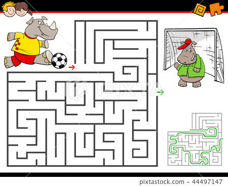 cartoon maze activity with rhino playing soccer cartoon maze activity with rhino playing soccer 44497147
