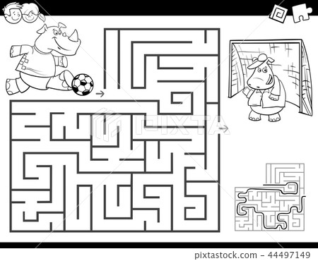 maze color book with rhino playing soccer maze color book with rhino playing soccer 44497149