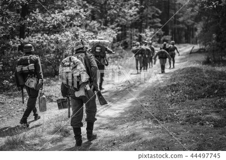 Re-enactors Dressed As German Infantry Soldiers In World War II Re-enactors Dressed As German Infantry Soldiers In World War II 44497745