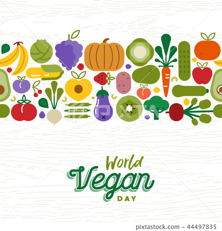 Vegan Day card pattern of fruit and vegetables Vegan Day card pattern of fruit and vegetables 44497835