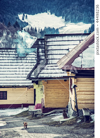 Wooden houses in Vlkolinec village, Slovakia 44498236