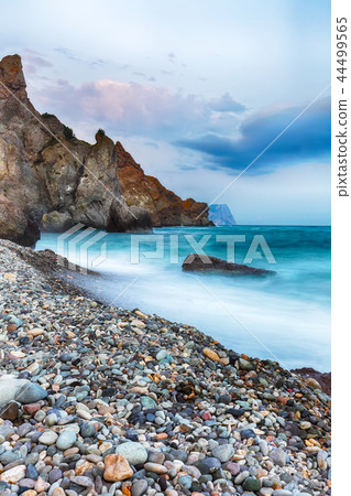 long exposure of sea and rocks 44499565