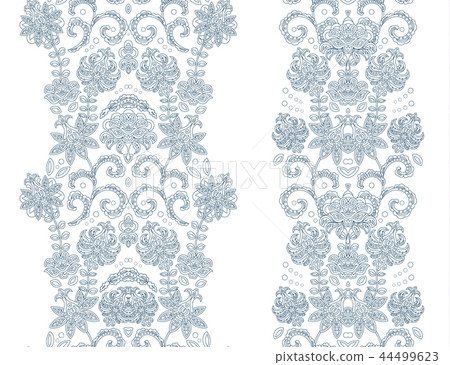 Hand drawseamless borders. Vector set with abstract floral elements in indian style Hand drawseamless borders. Vector set with abstract floral elements in indian style 44499623