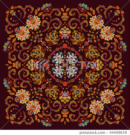 authentic silk neck scarf or kerchief square pattern design in eastern style for print on fabric 44499639