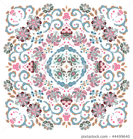 authentic silk neck scarf or kerchief square pattern design in eastern style for print on fabric authentic silk neck scarf or kerchief square pattern design in eastern style for print on fabric 44499640