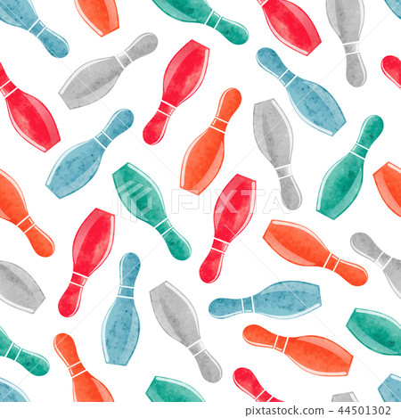 Seamless pattern with watercolor bowling pins 44501302