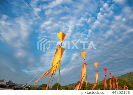 Nara Asuka Village Corridor of Asuka light Nobori flag in front of Kawahara temple 44502398