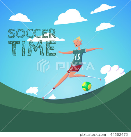 Hand Drawn Cartoon Running Soccer Player with Ball. Vector Hand Drawn Cartoon Running Soccer Player with Ball. Vector 44502473