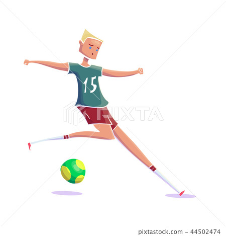 Hand Drawn Cartoon Running Soccer Player with Ball. Vector 44502474