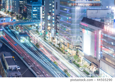 Night view Ginza Tokyo Expressway Road Car Night View Tail lamp Headlight Long exposure Neon Night view Ginza Tokyo Expressway Road Car Night View Tail lamp Headlight Long exposure Neon 44503290