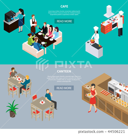 Restaurant Isometric Horizontal Banners 44506221