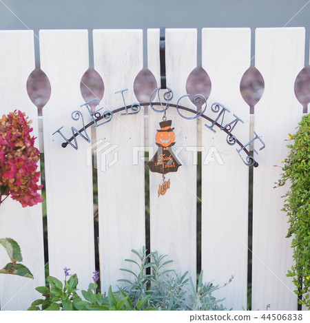 白色籬芭和逗人喜愛的花床 白色籬芭和逗人喜愛的花床 44506838