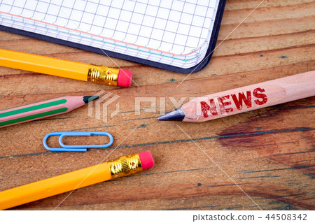 News text on pencil. Social media, propaganda and information News text on pencil. Social media, propaganda and information 44508342