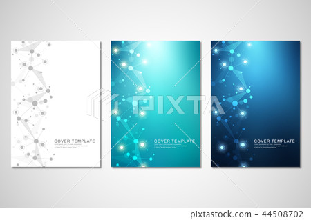 Vector template for brochure or cover with molecular structure background and connected lines and Vector template for brochure or cover with molecular structure background and connected lines and 44508702
