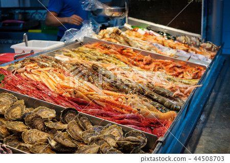 fresh shrimps, crabs seafood on ice, fish market fresh shrimps, crabs seafood on ice, fish market 44508703