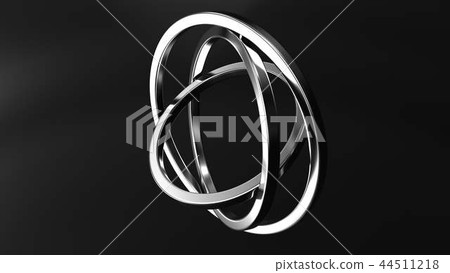 Three-axis gimbal made of silver. Balance, mechanical precision or motion concepts. 3D rendering Three-axis gimbal made of silver. Balance, mechanical precision or motion concepts. 3D rendering 44511218