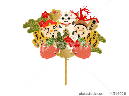 The city of samurai. Lucky. Rake illustration. Daikokuten and Ebisuten. Invitation. 44514026