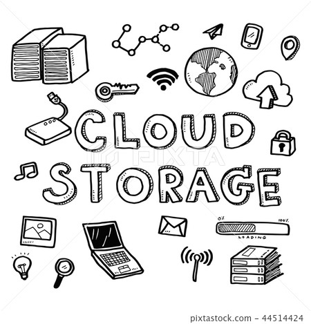 Hand draw business doodles cloud storage icons set 44514424