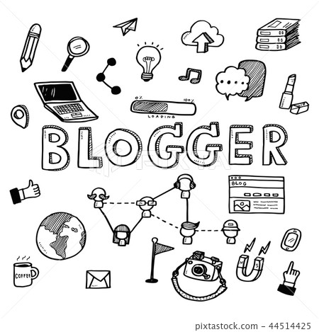 Hand draw blogger doodles icons set Hand draw blogger doodles icons set 44514425