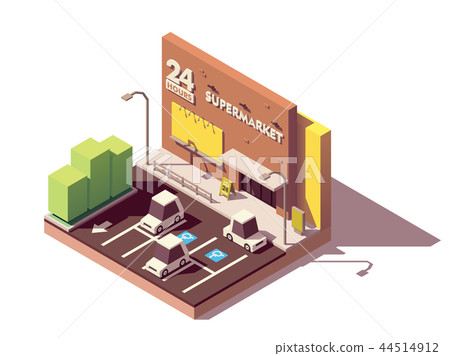 Vector isometric supermarket car parking lot 44514912