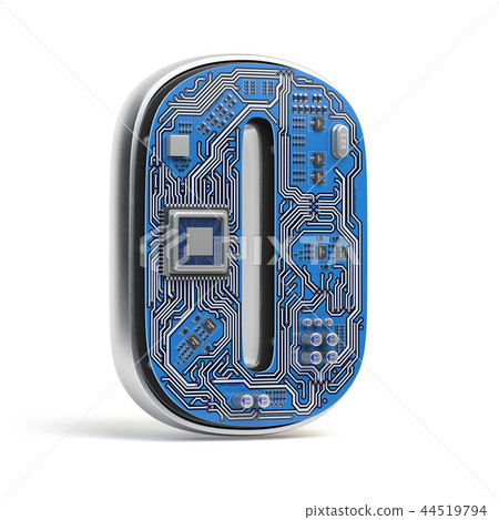Number 0 zero, Alphabet in circuit board style.  44519794