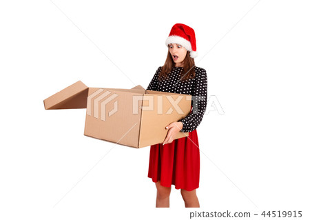 woman in dress and christmas hat isolated on white woman in dress and christmas hat isolated on white 44519915