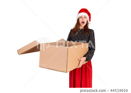woman in dress and christmas hat isolated on white woman in dress and christmas hat isolated on white 44519916