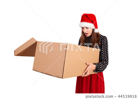 woman in dress and christmas hat isolated on white woman in dress and christmas hat isolated on white 44519918