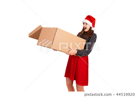 woman in dress and christmas hat isolated on white woman in dress and christmas hat isolated on white 44519920