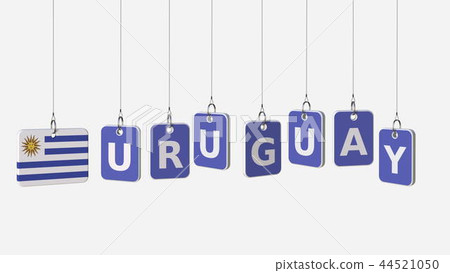URUGUAY caption and Uruguayan flag on swinging plates, 3D rendering 44521050