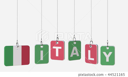 ITALY caption and Italian flag on swinging plates, 3D rendering 44521165