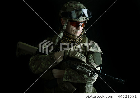 Macro portrait of a military man sniper Macro portrait of a military man sniper 44521551