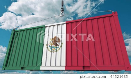 Container with flag of Mexico. Mexican import or export related conceptual 3D rendering Container with flag of Mexico. Mexican import or export related conceptual 3D rendering 44521685