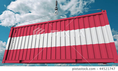 Container with flag of Austria. Austrian import or export related conceptual 3D rendering 44521747