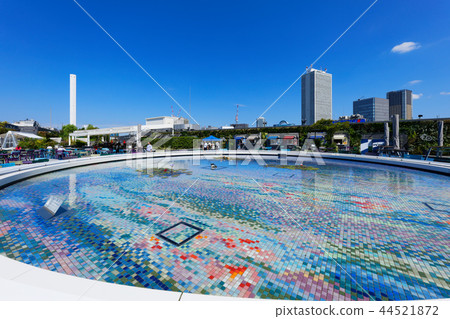 五顏六色的荷花和高層建築物在水位上 五顏六色的荷花和高層建築物在水位上 44521872