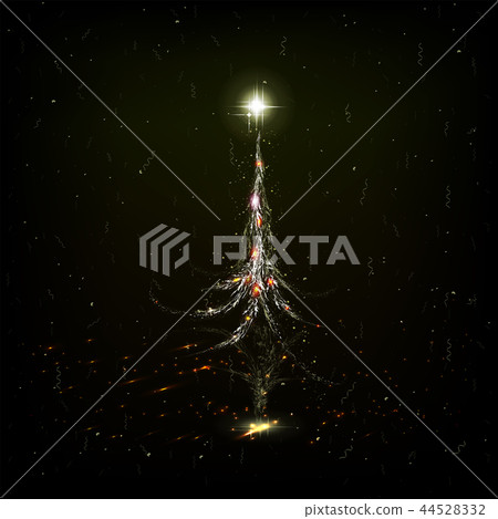 Christmas card with a dull, glossy abstract tree with a mirror image. Christmas card with a dull, glossy abstract tree with a mirror image. 44528332