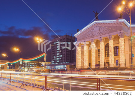 Evening city with road and theater Evening city with road and theater 44528562