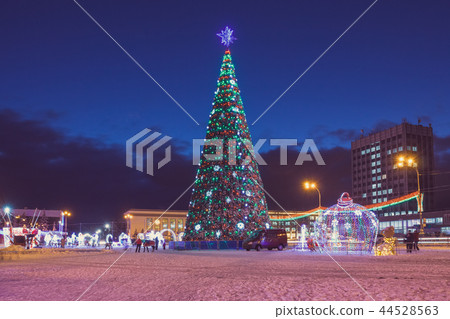 Winter festive decorations of city before New Year Winter festive decorations of city before New Year 44528563